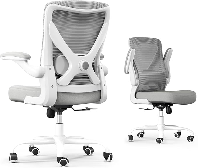Ergonomic Office Chair - X-Shaped Computer Desk Chairs Comfy, Mesh High-Back Gaming Chair with Adjustable Lumbar Support, Executive Task Chair for Adults, Comfortable for Long Hours (White Grey)