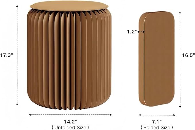 Folding Stool - 17Inch Home Furniture 660lb Load Capacity Foldable Paper Stool - Eco-Friendly Kraft Paper Honeycomb Design,Foldable to 1.2",Brown Modern Minimalist Stool for Living Room(Brown)