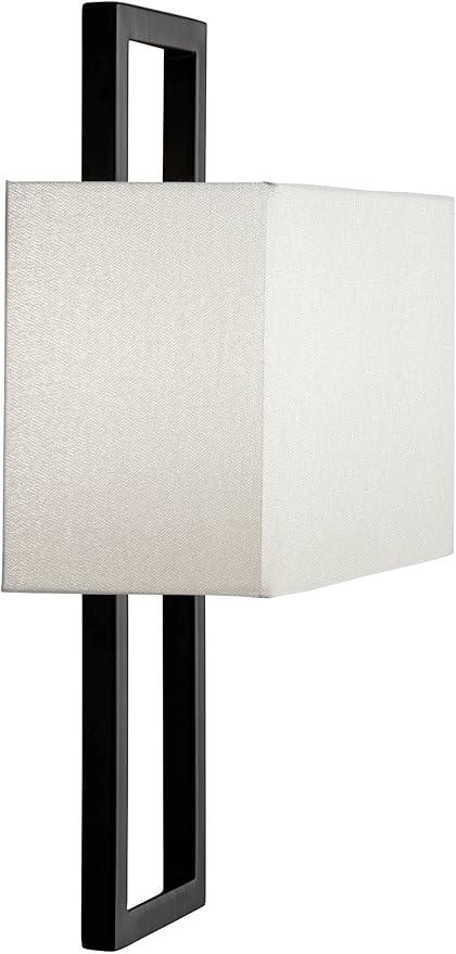 Possini Euro Design Modena Modern Wall Light Sconces Set of 2 Black Hardwired 9 1/2" Fixture Shimmery Silvery Faux Silk Half Shade for Bedroom Bathroom Vanity Living Room Home Hallway Dining House
