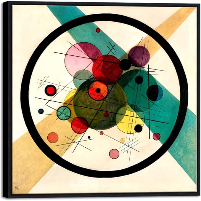 Wieco Art Framed Abstract Wall Art Canvas Prints Circles in a Circle, 1923 by Wassily Kandinsky Classic Art Oil Paintings Reproductions for Home Decoration