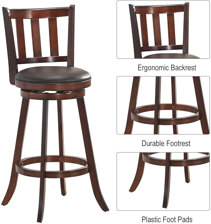 COSTWAY Bar Stools Set of 2, Counter Height Dining Chair, Fabric Upholstered 360 Degree Swivel, PVC Cushioned Seat, Perfect for Dining and Living Room (Height 29.5''-Set of 2)