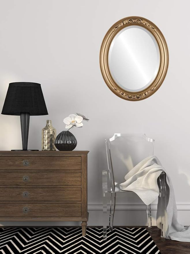 OVALCREST Oval Beveled Wall Mirror for Home Decor - Florence Style - Desert Gold - 20" x 16"