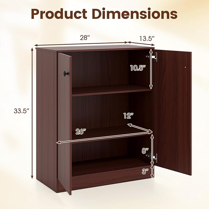 GOFLAME Floor Storage Cabinet with 2 Doors, Freestanding Accent Storage Cabinet Organizer with 3-Tier Inner Shelves, Modern Sideboard Buffet Cabinet for Kitchen, Living Room, Entryway, Dark Brown