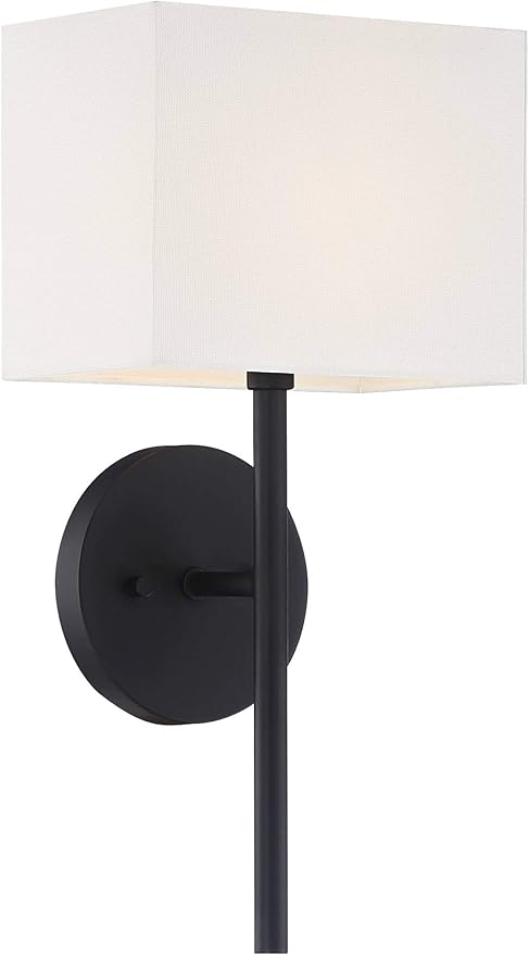 Possini Euro Design Favreau Modern Wall Sconce Lighting Black Hardwired 16 1/4" High Fixture Rectangular Linen Fabric Shade for Bedroom Bedside Living Room Home Hallway Dining Kitchen