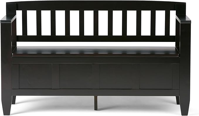 SIMPLIHOME Brooklyn Entryway Storage Bench - 48 inch Wide Solid Wood Storage Seat in Coffee Brown, Contemporary Bench for Entryway or Living Room with Lift-Up Lid and Slatted Backrest