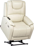 EONIX Triple Motor Lay Flat Power Lift Recliner Chair for Elderly with Massage, 400lbs Electirc Lift Chair for Living Room, Independent Adjustable Backrest Headrest, Extended Footrest, Cream White