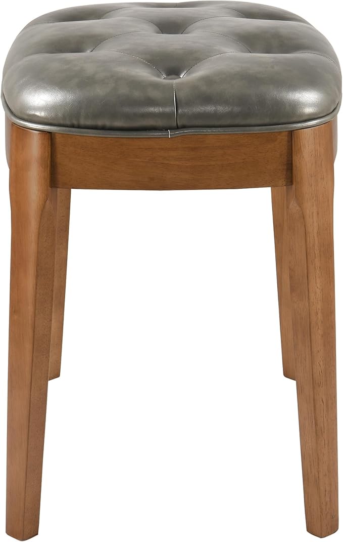 MODERION Vanity Bench Stool with Upholstered, Modern Luxury Wood Stool,Ottoman Shoe Bench for Living Room, Vanity, Entryway, 19.3" L x 14.9" W x 19.3" H Easy Assembly, Beeswax Leg & Gray FD-HNY-GY
