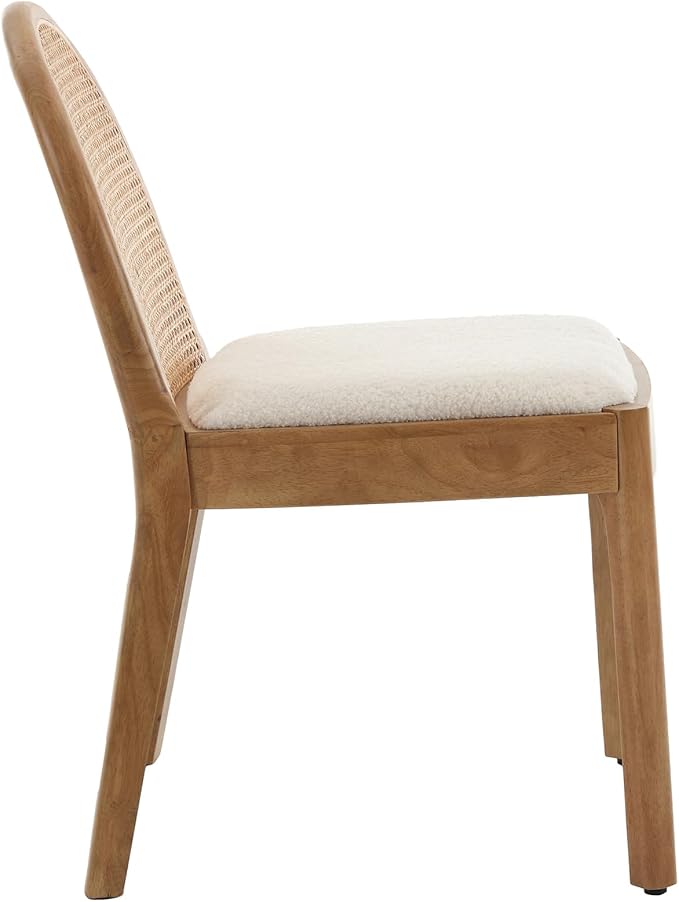 Rattan Dining Chairs Set of 6, Modern Dining Room Chairs with Cane Back Comfy Accent Sherpa Upholstered Boucle for Kitchen/Restaurant/Living Room, White