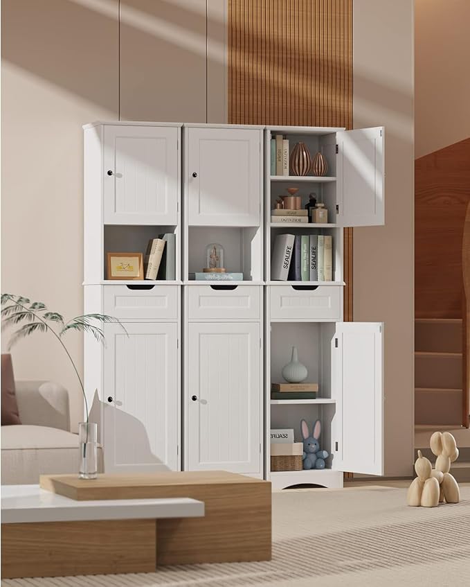 Gizoon 67" H Tall Bathroom Cabinet, Storage Cabinet with 2 Doors & Drawer, Narrow Bathroom Storage Cabinet Freestanding Adjustable Shelves for Home, Kitchen, Versatile, Anti-Tipping, White