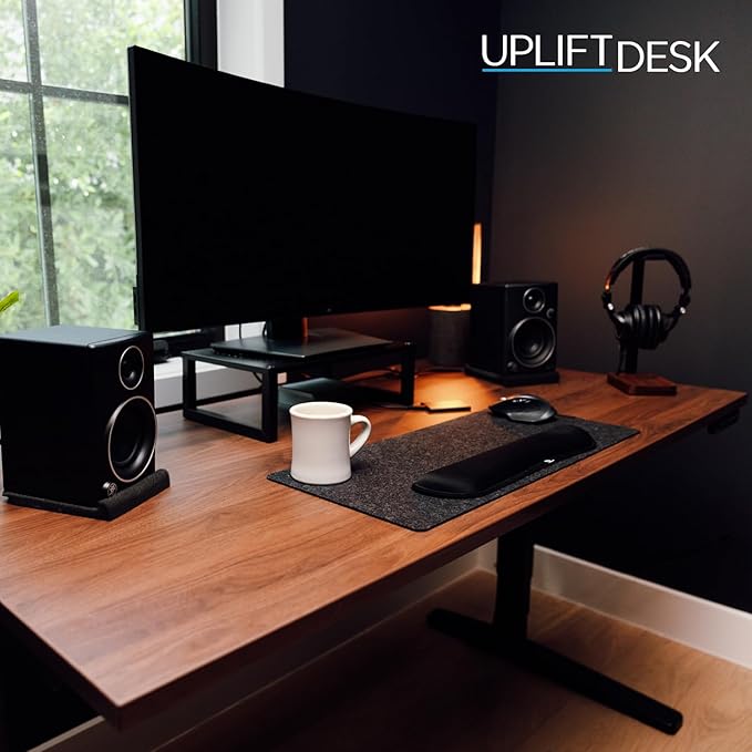 UPLIFTDESK V2 2-Leg Cherry Laminate Wood Standing Desk – Adjustable Height, Advanced 1-Touch Memory Keypad, Under Desk Cable Management, Wire Grommets & Rocker Board (Black C-Frame, 72 x 30 inch)