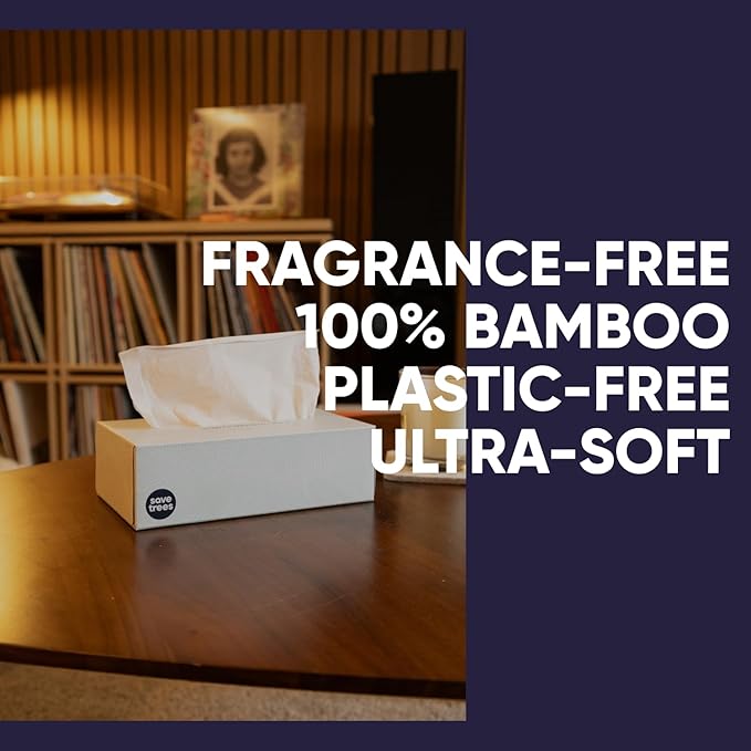 Save Trees Bamboo Facial Tissues -24 Boxes- Bamboo Tissue Boxes, 90 Hypoallergenic Facial Tissues per Box - Unscented, Fragrance-Free, Eco-Friendly Tissues in Plastic-Free Packaging
