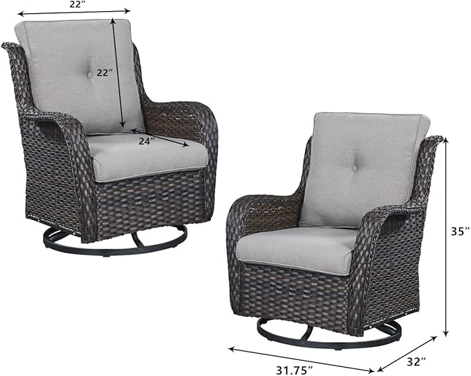 HUMMUH 4 Pieces Outdoor Furniture Patio Furniture Set Wicker Outdoor Sectional Sofa with Swivel Rocking Chairs,Outdoor Coffee Table,Brown/Grey
