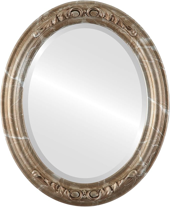 OVALCREST Oval Beveled Wall Mirror for Home Decor - Florence Style - Champagne Silver - 28" x 22"