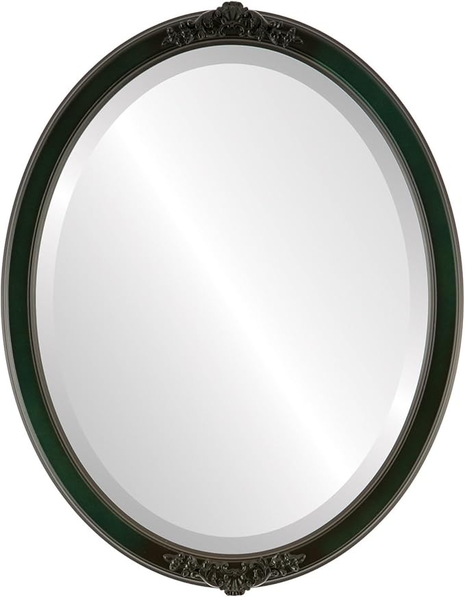 OVALCREST Oval Beveled Wall Mirror for Home Decor - Athena Style - Hunter Green - 18" x 14" Outside Dimensions