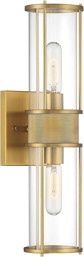 Possini Euro Design Miranda Modern Wall Light Sconce Warm Brass Gold Hardwired 4 1/2" 2-Light Fixture Clear Glass Shades for Bedroom Bathroom Vanity Reading Living Room Hallway House Home Decor