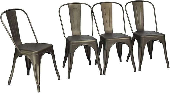 COSTWAY 18 Inch Dining Chair Set of 4, Industrial Vintage Stackable Metal Chairs, Outdoor Indoor Stools with Detachable High Backrest for Home, Kitchen and Cafe Bar Use