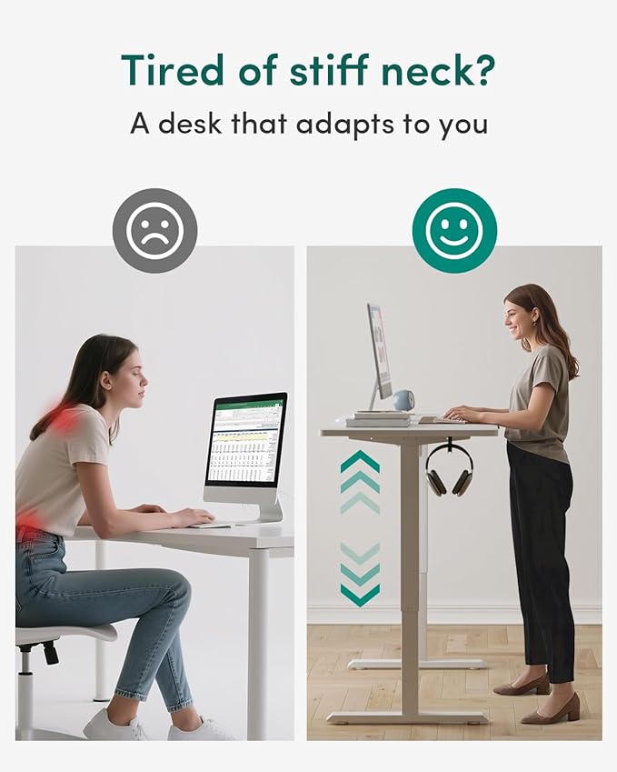 CubiCubi 48 x 24 Inches Electric Standing Desk, Height Adjustable Sit to Stand Desk, Home Office Table with Splice Board, White