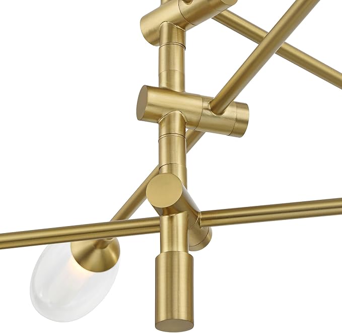 Possini Euro Design Evelyn 33" Modern Chandelier Ceiling Light Fixture Dining Room Over Table Kitchen Island Foyer Sputnik Hanging 6-Light LED Dimmable Brushed Gold Finish Glass Hallway Large