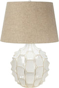 Possini Euro Design Cosgrove Mid Century Modern Table Lamp 26.5" High Ceramic White Glaze Light Brown Linen Drum Shade Decor for Living Room Bedroom House Bedside Nightstand Home (Color May Vary)