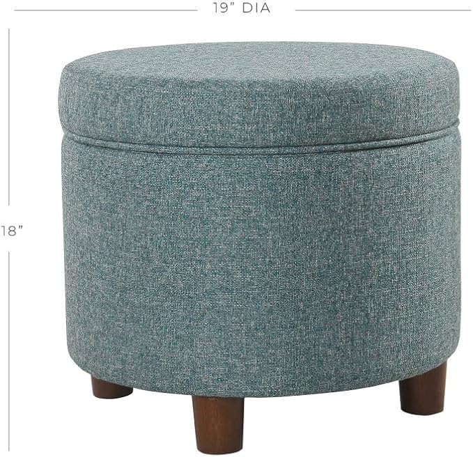Homepop Home Decor | Upholstered Round Storage Ottoman | Ottoman with Storage for Living Room & Bedroom, Teal Tweed Large