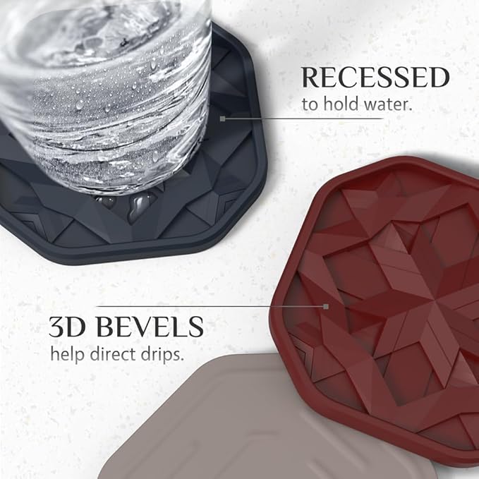 UMIRRO Silicone Cup Coasters for Drinks with Tailored Holder, Coffee Table Centerpiece, Modern Home Bar or Aesthetic Kitchen Essentials, Red House Decor Gifts, Set of 6, Burgundy and Blue