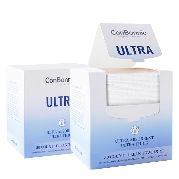 Clean Face Towels XL, Ultra Ed., 10"×12" Biobased Facial Towels, Disposable Face Towelette, Makeup Remover Dry Wipes, Thicker Textured for Skin Care, Clean Skin, 100 Count (2 Pack)