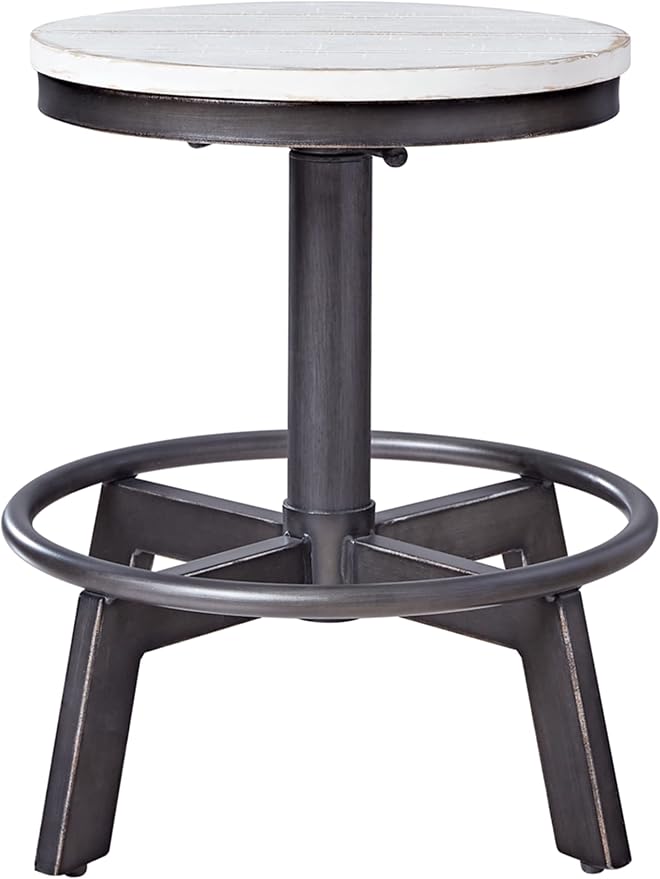 Signature Design by Ashley Torjin Industrial Adjustable Height Counter Barstool, 2 Count, White & Black