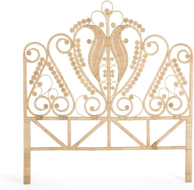 KOUBOO Peacock Rattan Headboard, Twin Size, Natural Color