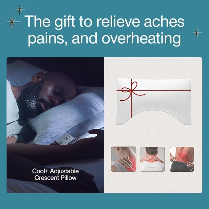 Coop Home Goods Cool+ Crescent Adjustable Pillow, Queen Size Plus Shaped Memory Foam Pillows with Cooling Gel, Neck Support, Back or Side Sleeper Pillow, CertiPUR US/GREENGUARD Gold