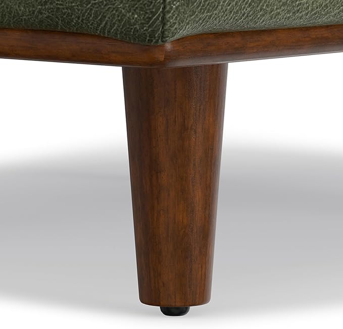 SIMPLIHOME Morrison 49 inch Wide Large Rectangular Ottoman in Moss Green Genuine Leather, Multifunctional Footrest, Coffee Table, and Extra Seating for Living Room, Mid-Century Modern Style