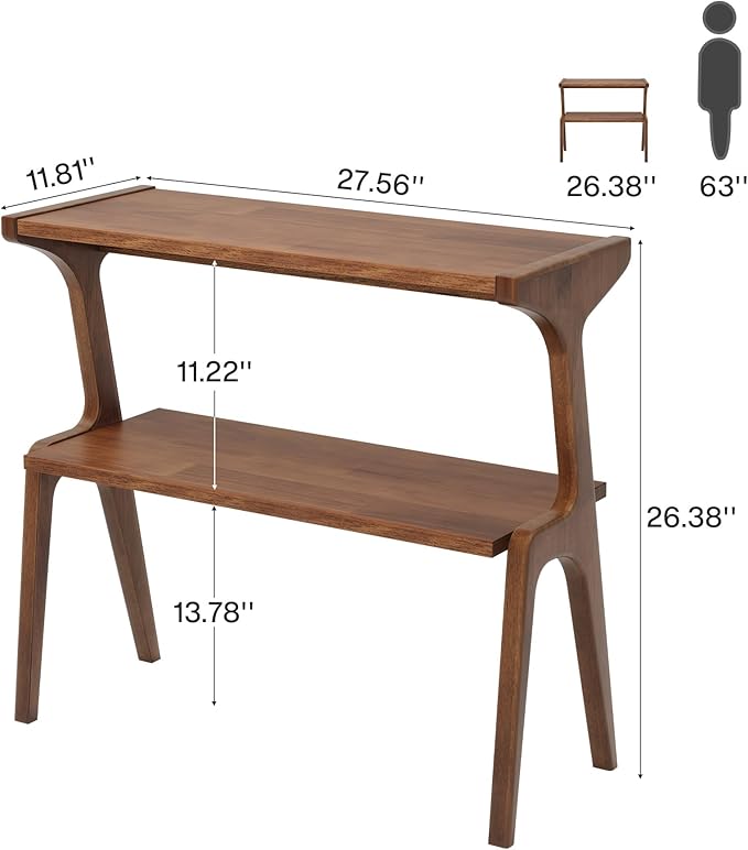 Tribesigns Solid Wood Side Table, 2-Tier Farmhouse Couch Side Table, Rustic Slim Tall Sofa End Table with Storage Shelf for Living Room, Skinny Bedside Table, Nightstand for Bedroom, Rustic Brown