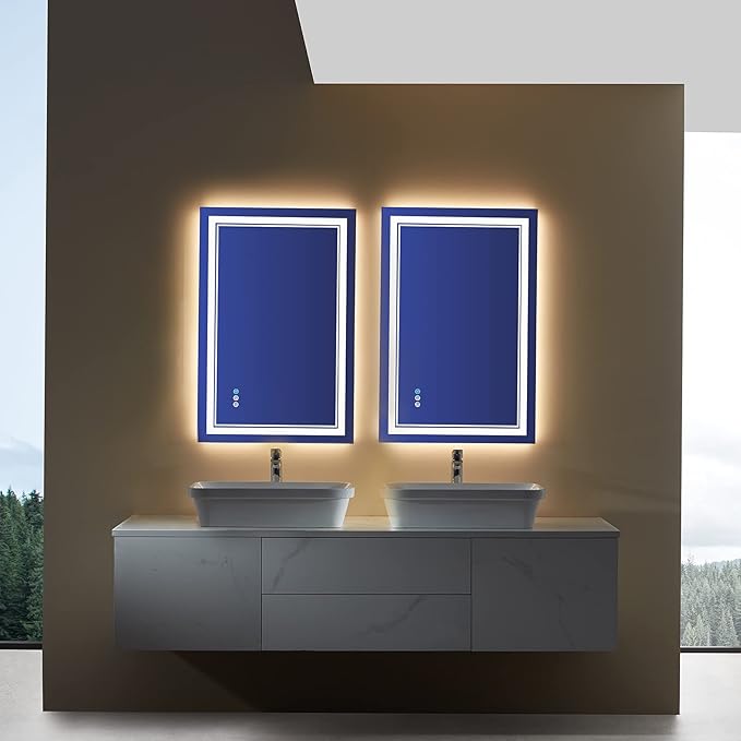 24x36 inch RGB LED Bathroom Mirror with Lights, Colorful Changing Lighted Mirror, Shatterproof Dimmable Anti-Fog LED Vanity Mirror for Bathroom (RGB Backlit + Front-Lit)