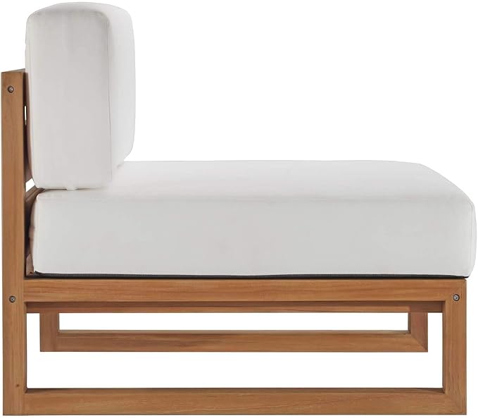 Modway EEI-4253-NAT-WHI-SET Upland Patio Teak Wood 4-Piece Sectional Sofa Set, Natural White