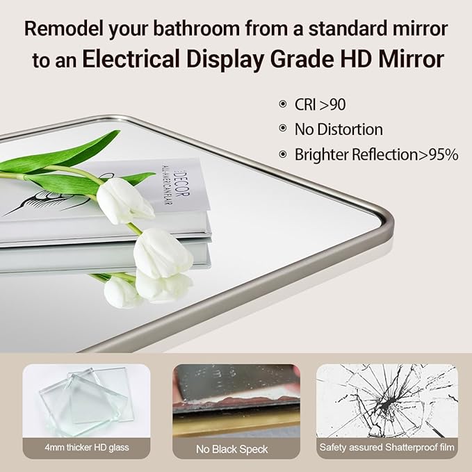 ANDY STAR Wall Mirror for Bathroom, 30x36 Inch Brushed Nickel Bathroom Rectangle Mirror, Modern Rectangular with Thick Tube Metal Frame for Vanity Over Sink, Horizontal/Vertical
