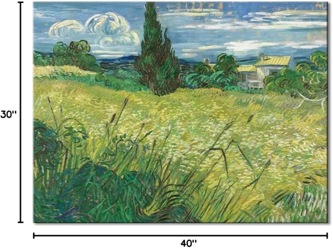 Wieco Art Abstract Large Canvas Wall Art Prints Green Field 1889 by Van Gogh Famous Oil Paintings Reproduction Artwork Stretched Landscape Picture for Home Decor Office Decoration