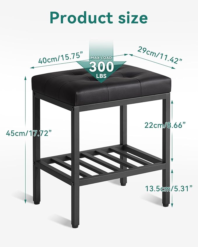 IBUYKE Rectangular Makeup Stool with Adjustable Feet and Storage Space, Footrest Chair, PU Vanity Seat, Multi-Use as Small Side Table or Ottoman, for Bedroom, Black WBD017B