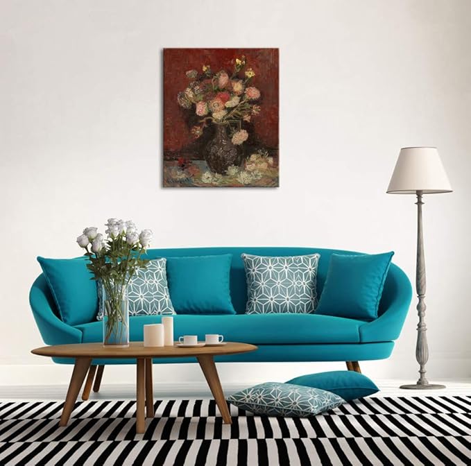 Wieco Art Vase with Chinese Asters and Gladioli Large Canvas Prints Wall Art by Van Gogh Famous Oil Paintings Reproduction Modern Abstract HD Flowers Artwork Pictures for Living Room Home