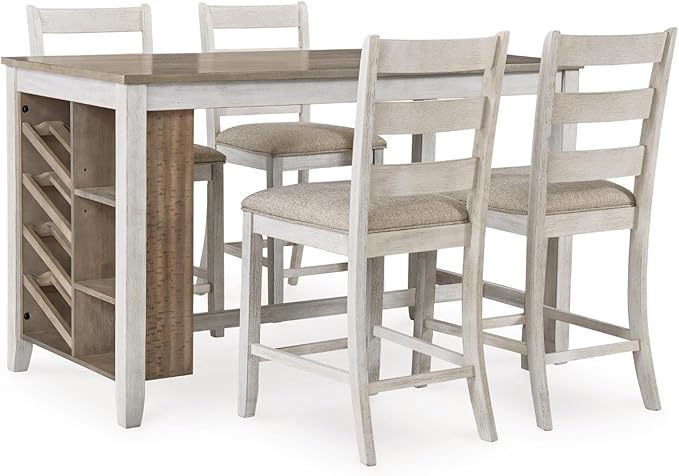 Signature Design by Ashley Skempton Farmhouse 36" Counter Height Dining Table with Storage & Wine Rack, Whitewash