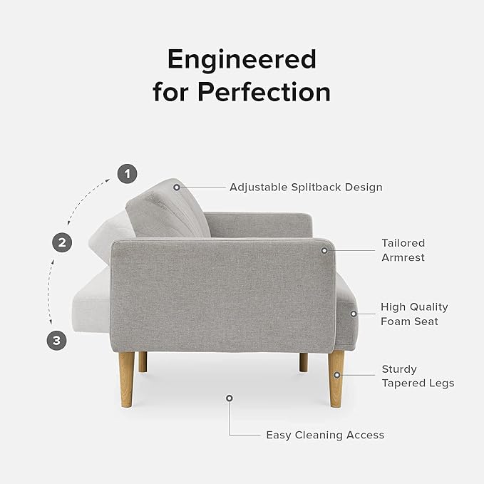 mopio 76.4" Futon Sofa Bed, Couch, Loveseat, Sleeper Sofa, Mid Century Modern Futon Couch, Sofa Cama, Couches for Living Room (Light Gray Fabric)