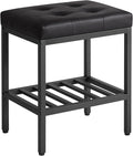 IBUYKE Rectangular Makeup Stool with Adjustable Feet and Storage Space, Footrest Chair, PU Vanity Seat, Multi-Use as Small Side Table or Ottoman, for Bedroom, Black WBD017B