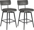 Watson & Whitely Swivel Counter Height Bar Stool Chairs Set of 2, 27.4" Faux Leather Upholstered Counter Stools with Back and Metal Frame, Grey