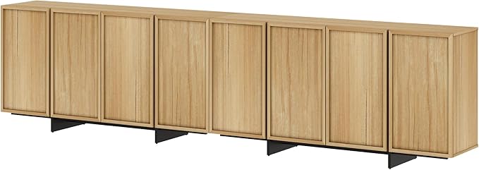 WAMPAT Modern Sideboard Buffet with 8 Doors, Multifunctional Sideboard with Large Storage and T-Shaped Legs, Coffee Bar Cabinet Storage for Kitchen, Living Room, Oak