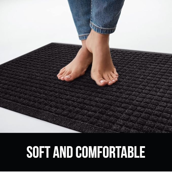 GORILLA GRIP Front Door Mat, 35x23 Black, Indoor Outdoor Ultra Absorbent HydroAbsorb Doormat, Absorbs Up to 1.7 Cups of Water, Stain and Fade Resistant, Rubber Backing Doormats, Captures Dirt, 2 Pack