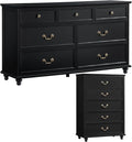 Bedroom Dresser Sets, 54" Wide 7 Drawers Dresser and 45" Tall 5 Drawers Dresser, Wooden 2 Piece Bedroom Furniture Set, Chest of Drawer for Bedroom, Home, Living Room, Hallway, Black