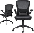 Office Chair Ergonomic, 350lbs Desk Chair Comfy with PU Leather Seat Cushion, Mesh Swivel Computer Chair with Flip-up Armrests Lumbar Support and Height Adjustable for Home Office