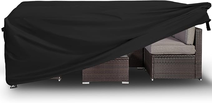 Easy-Going Rectangle Patio Furniture Cover Waterproof Outdoor Dining Table and Chair Cover Anti-UV Outside Sectional Sofa Set Covers (126" L x 63" W x 28" H, Black)