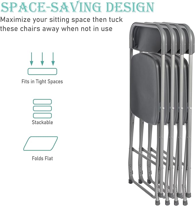 10 Pack Plastic Grey Folding Chairs,Portable Party Chairs Stackable Commercial Seats with Steel Frame for Office Home Outdoor Indoor Wedding Party Patio Dinning Events,350lbs Capacity