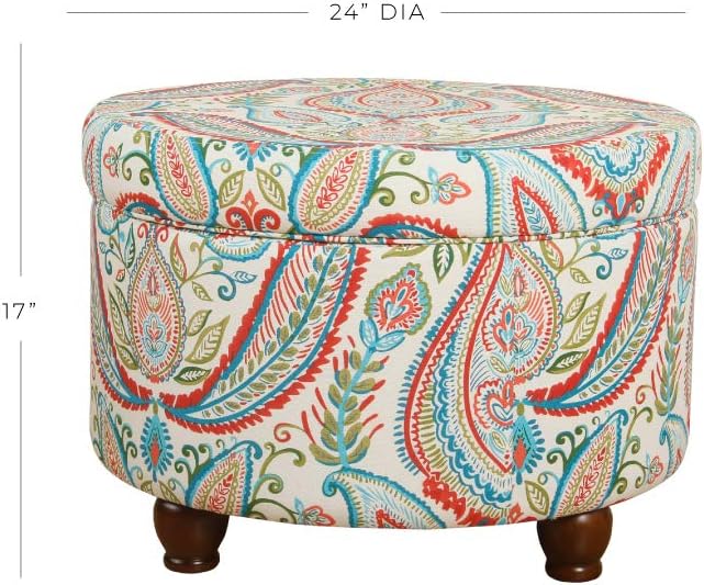 Homepop Home Decor | Upholstered Round Storage Ottoman | Ottoman with Storage for Living Room & Bedroom, Dark Bold Paisley