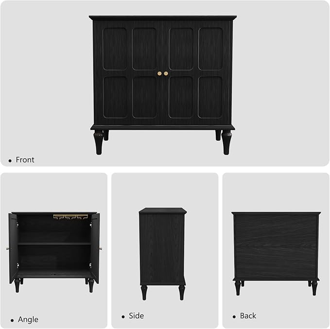 ARTPOWER Black Sideboard Buffet Cabinet with Storage, Mid-Century Modern Storage Cabinet with 2 Doors and Adjustable Shelves, Accent Style Sideboard for Entryway, Dining Room, Living Room