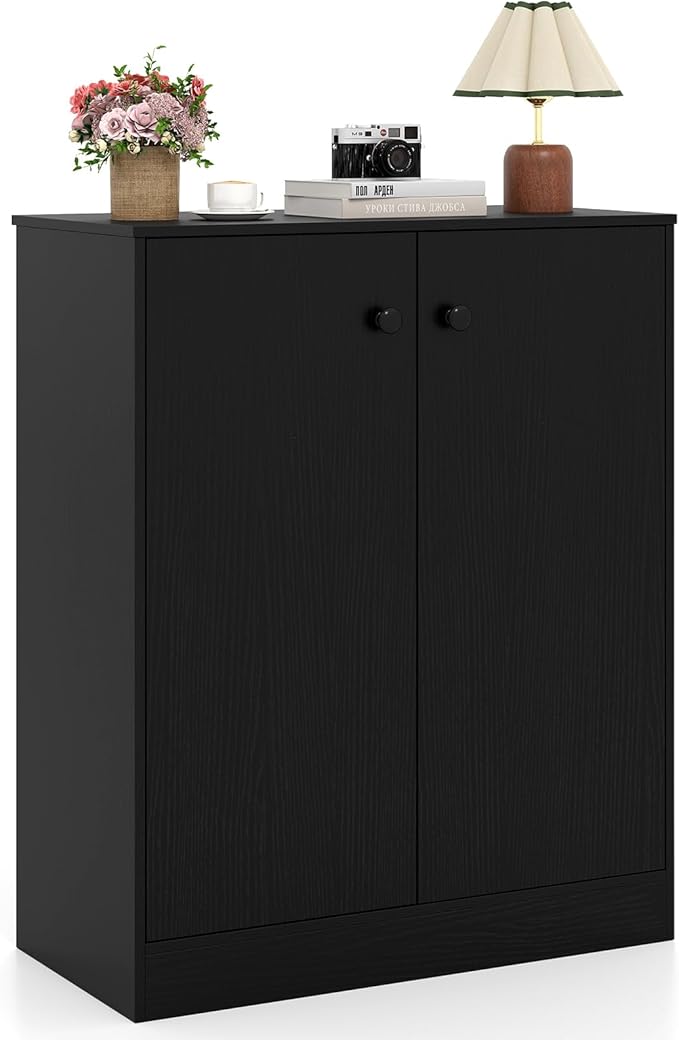 GOFLAME Floor Storage Cabinet with 2 Doors, Freestanding Accent Storage Cabinet Organizer with 3-Tier Inner Shelves, Modern Sideboard Buffet Cabinet for Kitchen, Living Room, Entryway, Black